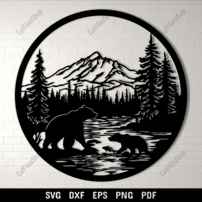 Bear Fishing DXF for CNC, Laser & Plasma – Grizzly Bear SVG for Cricut Projects