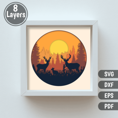 Deer Family 3D Layered SVG for Cricut, DXF for Laser Cutting, Shadow Box Craft