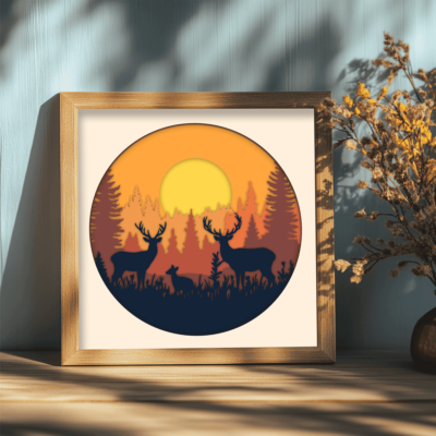 Wildlife Deer Family SVG DXF – 3D Multilayer Shadow Box and DIY Projects