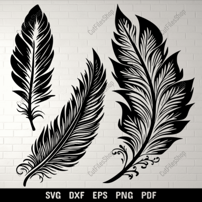 Feathers SVG Cutting Files for Cricut & Silhouette, DXF for CNC Projects