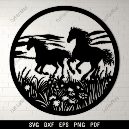 Horses Galloping in Meadow SVG & DXF for Cricut & CNC Projects