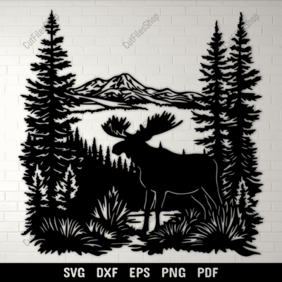 Moose scene dxf for CNC, Laser & Plasma Cutting design