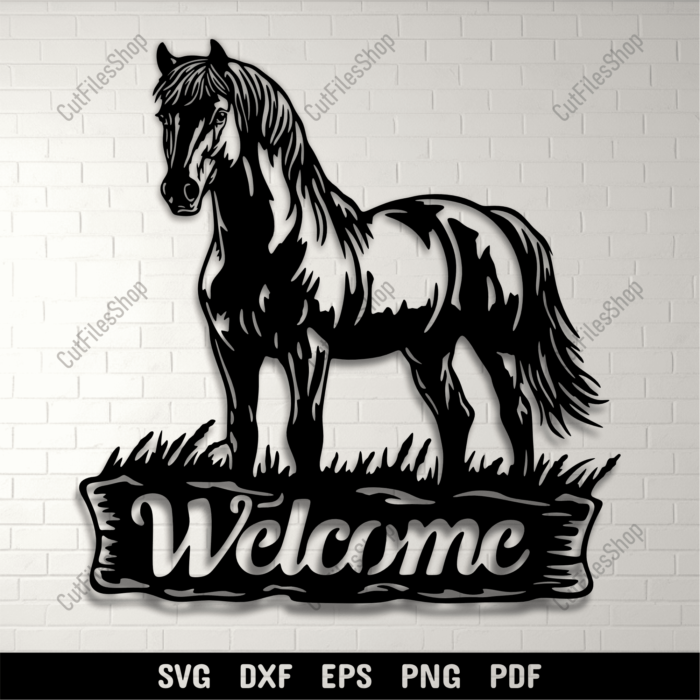 Welcome Horse Dxf for CNC, Laser and Plasma Projects, DIY Home metal decor