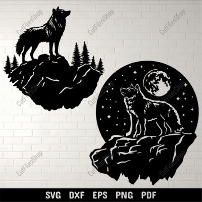 Preview of Wolf Standing on a Cliff SVG DXF – DIY Vinyl Wall Decals and CNC Projects