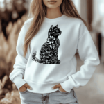 Floral Cat Silhouette SVG – Metal Art DXF, Paper Craft & Sublimation