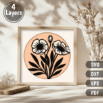 Flowers 3D Shadow Box, Multilayer Papercraft SVG for Cricut & CNC, DIY Decor