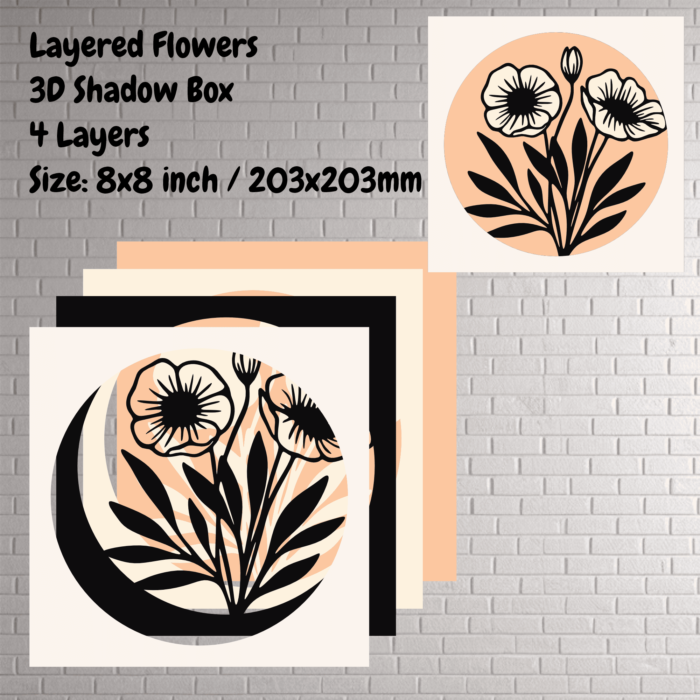 Layered Flowers 3D Shadow Box, CNC & Cricut Cutting Files, DIY Craft Design